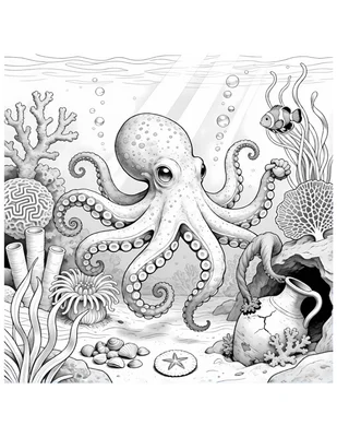 Octopus Coloring Page – Free Printable Underwater Art 2026 | Paint With ...